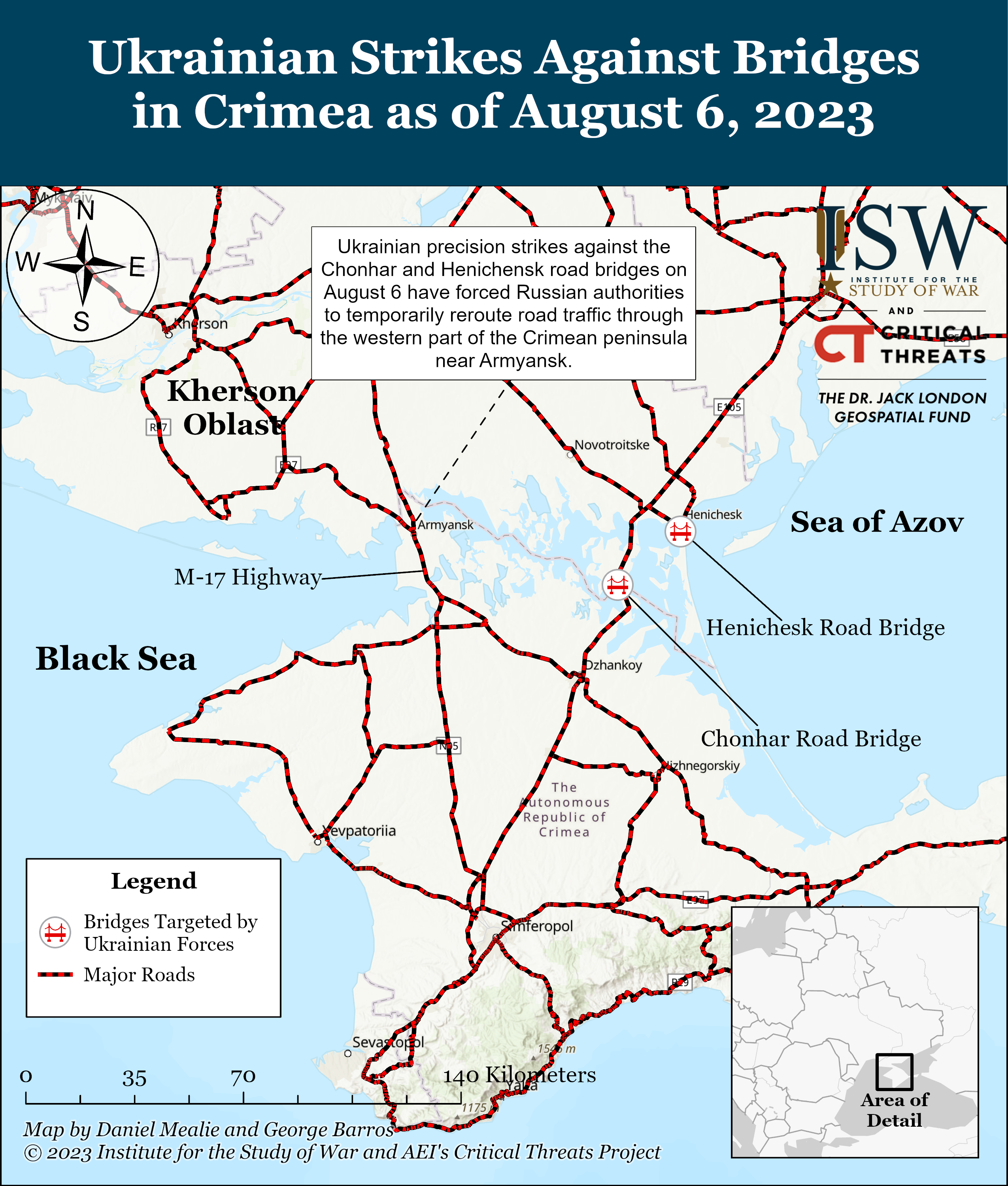 Russian Offensive Campaign Assessment August 6 2023 Institute For   Ukrainian Strikes Against Bridges In Crimea August 6, 2023 